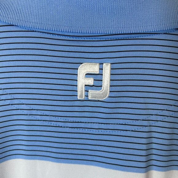 FootJoy Blue White Stripe Athletic Fit Performance SS Golf Polo Shirt Size L - Picture 3 of 8